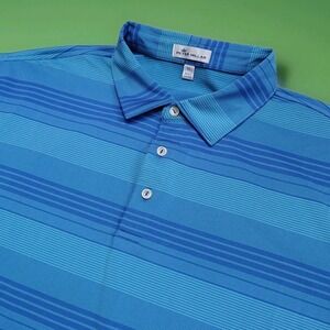 Peter Millar Mens XL Polo Shirt Striped Blue Short Sleeve Golf Casual